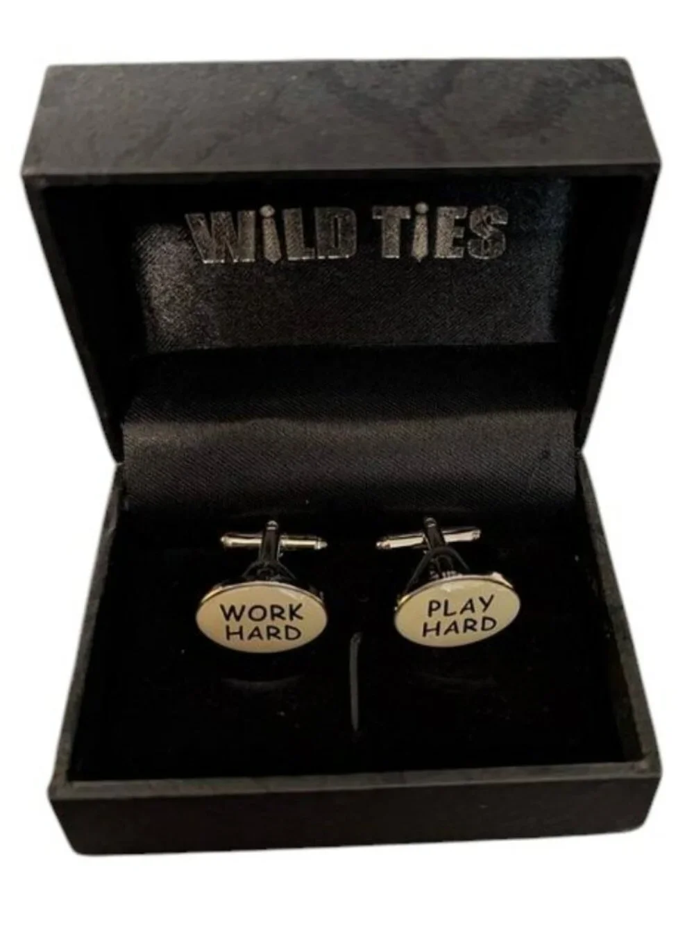 *3 FOR $9* NEW Wild Ties Work Hard Play Hard Metal Cuff Links Gift Box Shirt NWT